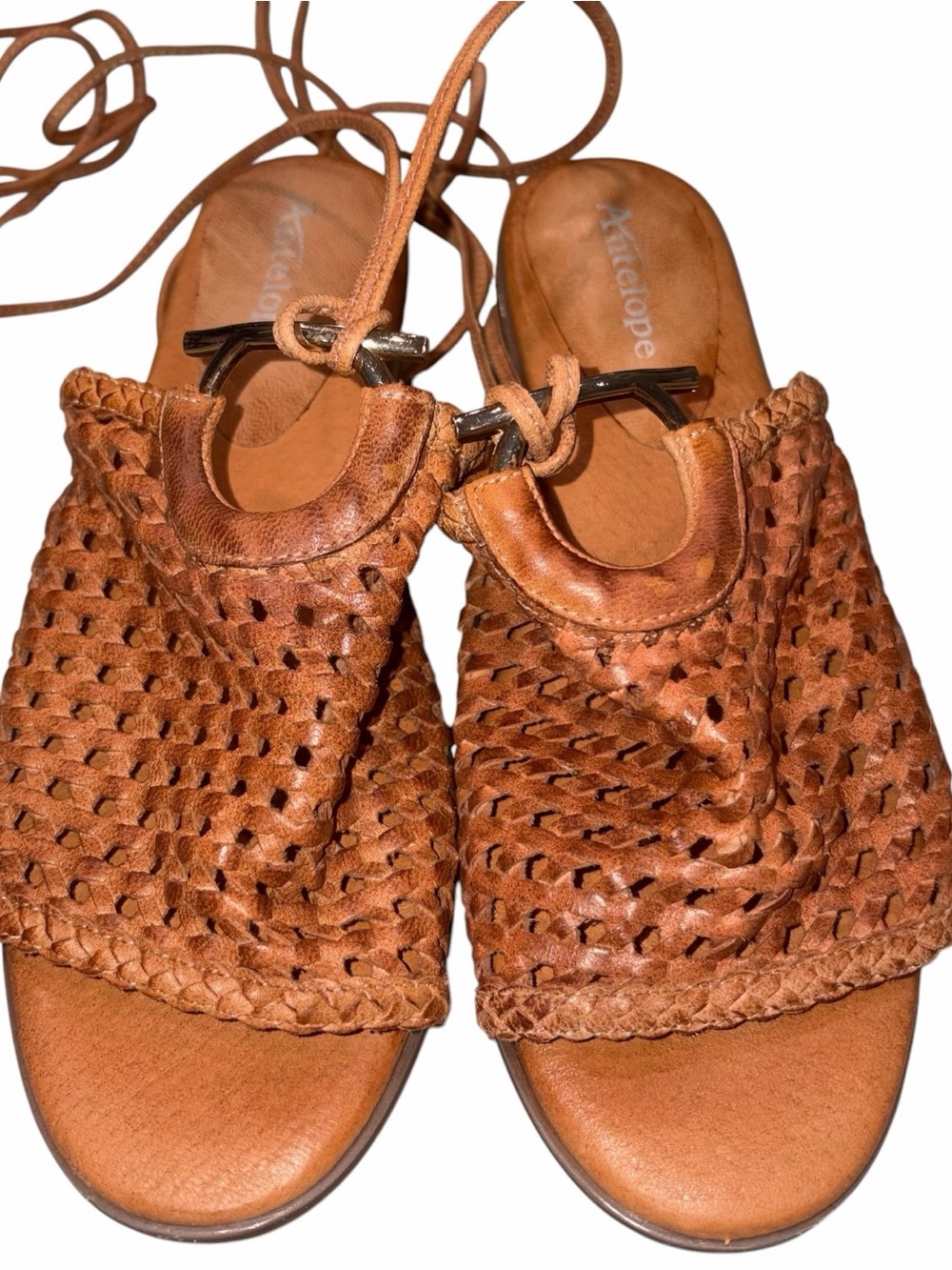 Antelope Brown Woven Leather Ciara Ankle Strap Sandals Shoes size 39/8 - Picture 5 of 9